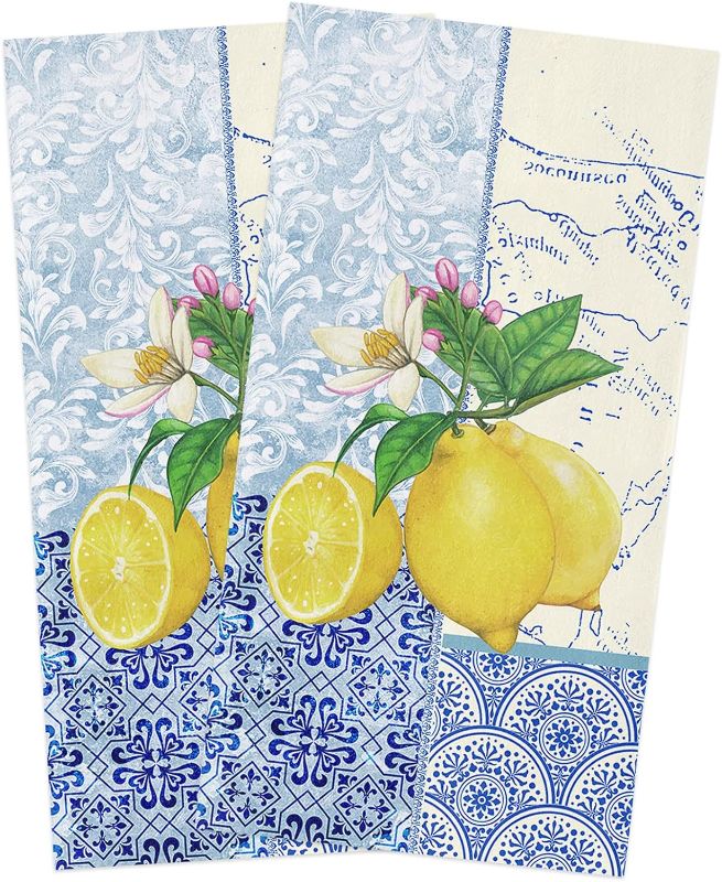 Photo 1 of 2 Pack Dish Towel for Kitchen,Absorbent Dishes Cloth Summer Farmhouse Yellow Lemons Soft Hand Towels for Home Cleaning Quick Drying Bathroom Cloths Terry Abstract Porcelain Tile
