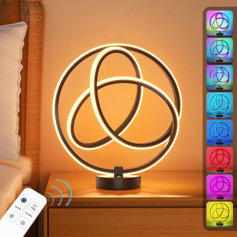 Photo 1 of Modern Table Lamp, RGB+IC Color Changing Spiral Lamp Dimmable Memory Function with 16 Lighting Modes, Led Cool Lamp with Touch and Remote Control for Bedroom, Living Room, Gaming, Nightstand

