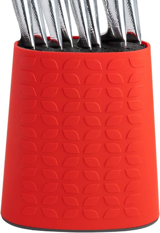 Photo 1 of Universal Knife Block without Knives - Easy Knife Storage w/Removable Bristles - Convenient & Versatile Knife Holder for Any Knife Size- Red

