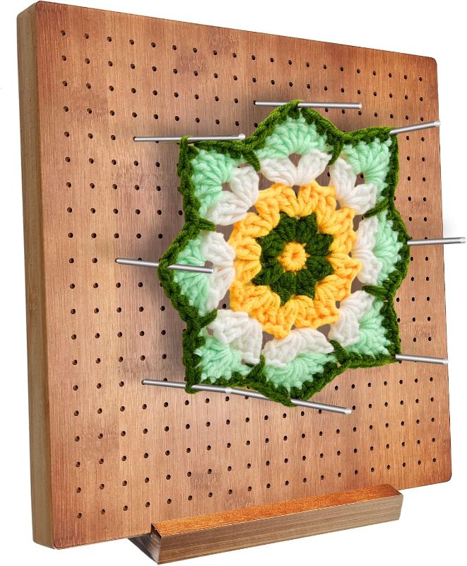 Photo 1 of 11.8 Inches Bamboo Wooden Board for Knitting Crochet and Granny Squares Blocking Board for Knitting and Crochet Projects Handcrafted Knitting Stainless Steel Pins Gift for Knitting Lover Walnut
