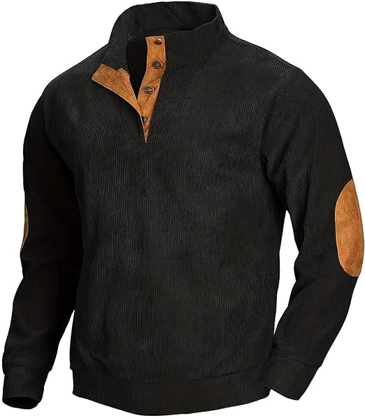 Photo 1 of Mens Sweater Corduroy Sweatshirts Casual Henley Shirts Long Sleeve Polo Shirts Lapel Collar, XL
