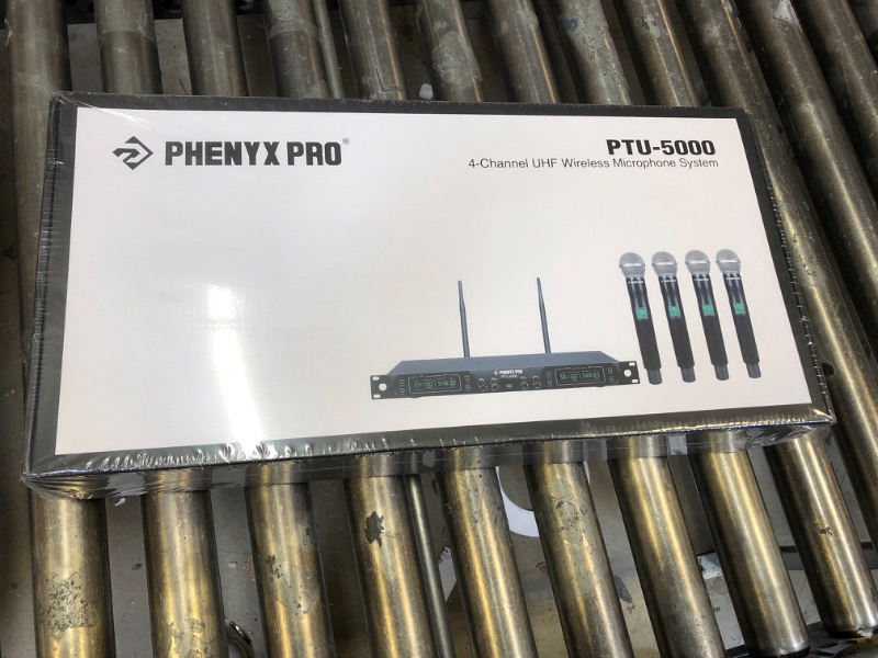 Photo 2 of Factory Sealed Wireless Microphone System, Phenyx Pro 4-Channel UHF Wireless Mic, Fixed Frequency Metal Cordless Mic with 4 Handheld Dynamic Microphones, 260ft Range, Microphone for Singing,Church,DJ (PTU-5000A)