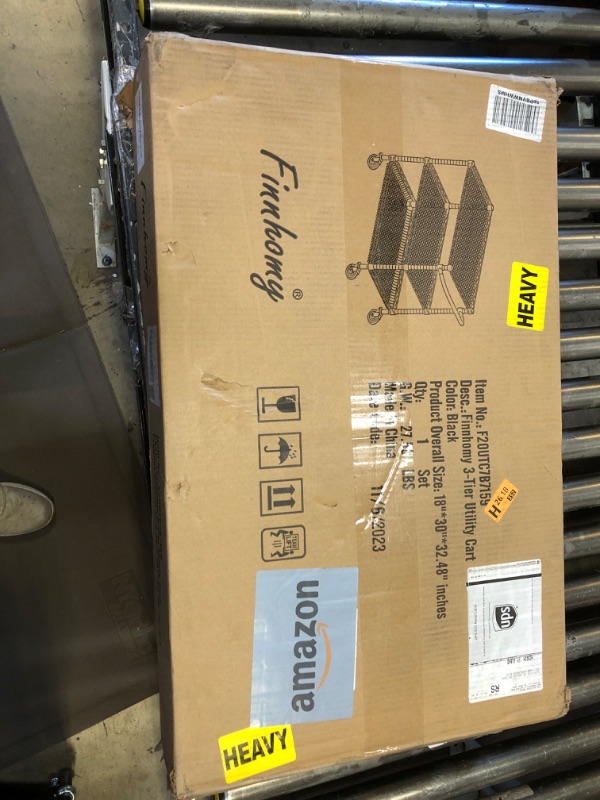 Photo 1 of Finnhomy 3 Tier Heavy Duty Commercial Grade Utility Cart, Wire Rolling Cart with Handle Bar, Steel Service Cart with Wheels, Kitchen Cart on Wheels, Food Storage Trolley, NSF Listed, Black
