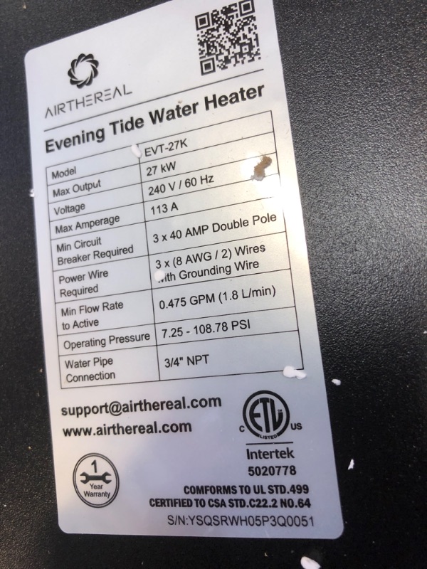 Photo 3 of Airthereal Electric Tankless Water Heater, 27kW, 240Volts - Endless On-Demand Hot Water - Self Modulates to Save Energy Use - Small Enough to Install Anywhere - for 3 Showers, Evening Tide series