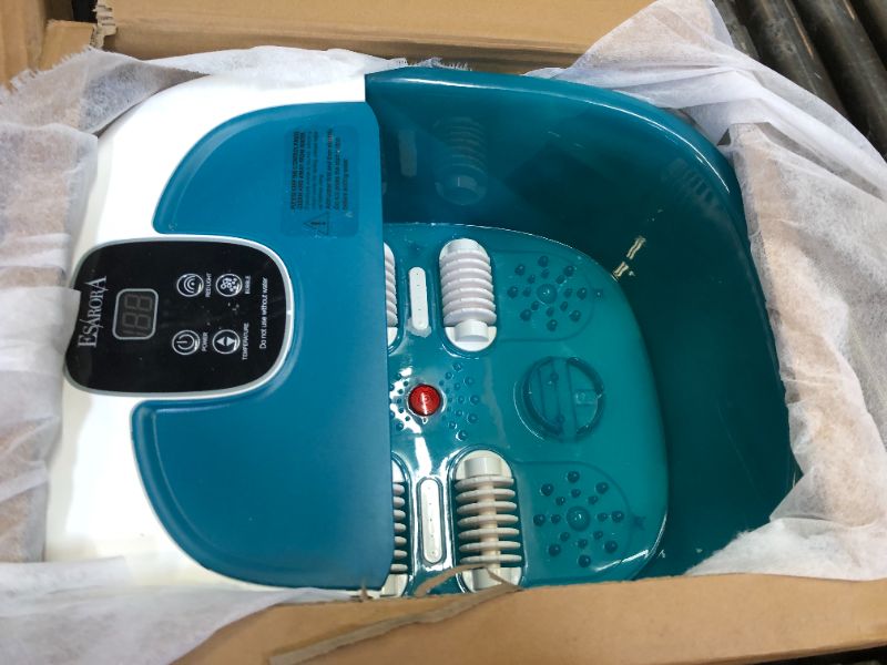 Photo 2 of Foot Spa, ESARORA Foot Bath Massager with Heat, Bubbles, Pumice Stone, Medicine Box, Temperature Control, Red Light, Ergonomic Massage Rollers and Acupressure Massage Points, Soothe & Relax Tired Feet Lake Green