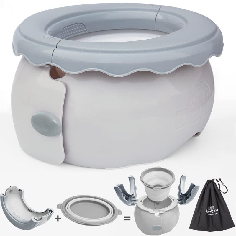 Photo 1 of BlueSnail Travel Potty for Toddlers, to Go Potty with Storage Bag (Light Gray)
