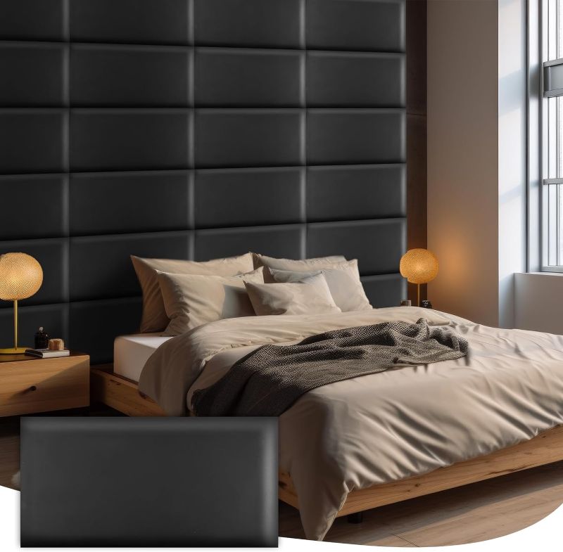 Photo 1 of Hanaive Peel and Stick Headboard 23.6'' x 11.8'' Upholstered Wall Panels for Twin, Queen and King 3D Anti Collision Wall Panel Reusable and Removable Padded Wall Panel for Bedroom(Black, King)
