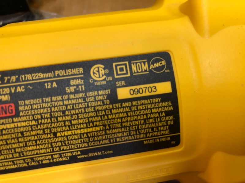 Photo 3 of DEWALT Buffer Polisher, 7”-9”, 12 amp, Variable Speed Dial 0-3,500 RPM’s, Corded (DWP849X)
