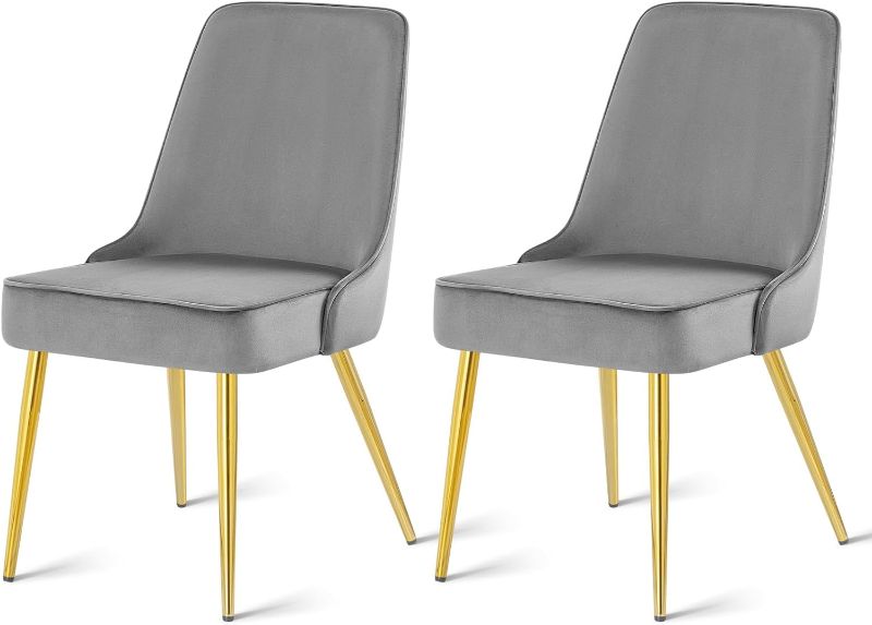 Photo 1 of KithKasa Velvet Dining Sets of 2 Upholstered Mid-Century Modern Chair with Gold Legs for Kitchen Room,Gray

