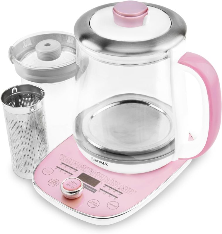 Photo 1 of Aroma Professional AWK-701 16-in-1 Nutri-Water, Green, Fruit, Flower Tea, Coffee, Multi-Use Kettle, Delay Timer, 1.5L, Pink
