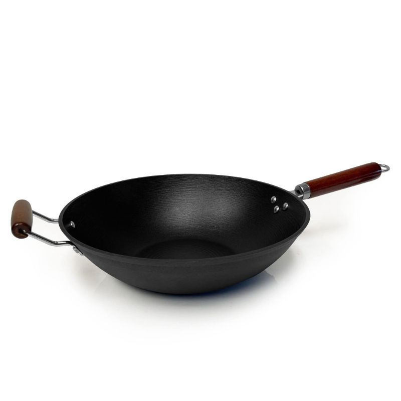 Photo 1 of 21st & Main Light weight Cast Iron Wok, Stir Fry Pan, Wooden Handle, 14 Inch, chef’s pan, pre-seasoned nonstick, commercial and household, for Chinese Japanese and others Cooking