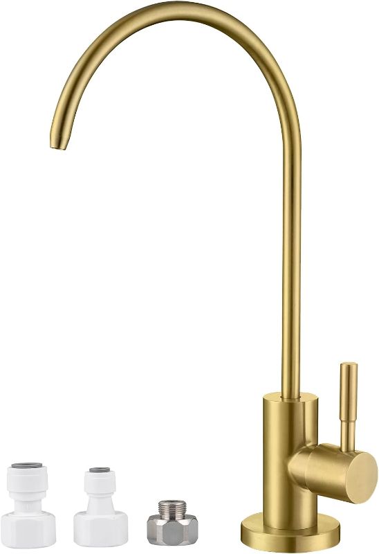 Photo 1 of MIAOHUI Reverse Osmosis Faucet, Drinking Water Faucet Fits Non-Air Gap Water Filtration Systems, Modern RO Faucet Kitchen Filtered Water Faucet, Lead-Free, Stainless Steel (Brushed Brass)
