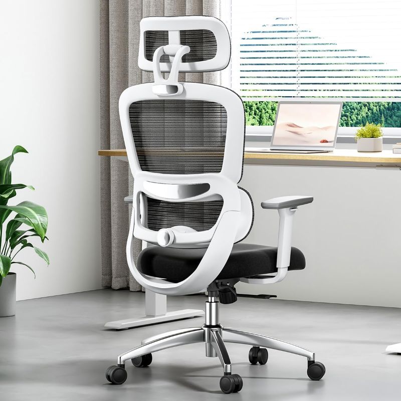 Photo 1 of Soohow Ergonomic Home Office Chair,Ergonomic Desk Chair with Back Support,3D Armrest and Adjustable Headrest,High Back Mesh Office Chair for Heavy People,White
