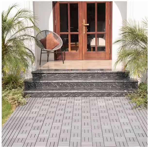 Photo 1 of 12 in. x 12 in. Wooden Gray Square Checker Interlocking Floor, Patio Deck Tiles (10-Piece)
