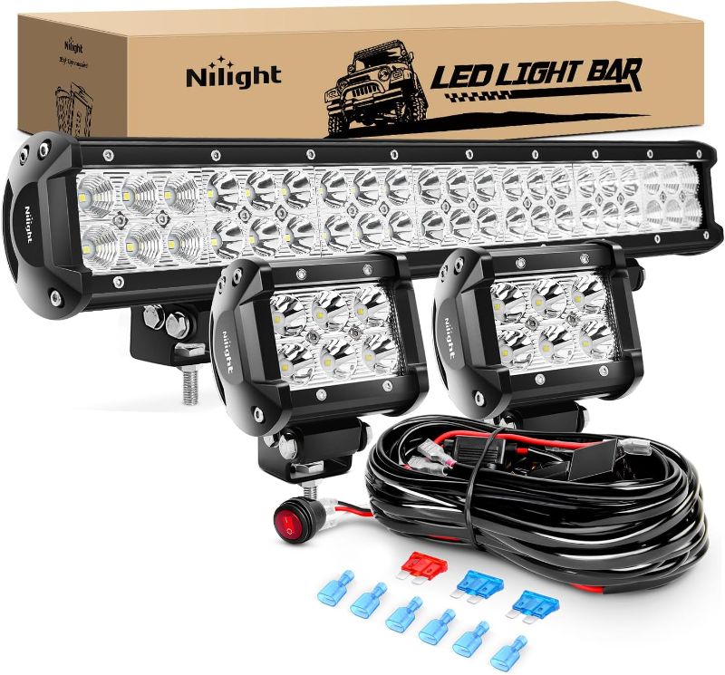 Photo 1 of Nilight 20 Inch 126W Combo LED Work Light Bar 2PCS 4 Inch 18W Spot Spot Fog Lights SUV Boat Jeep Driving Lamp with Wiring Harness Kit

