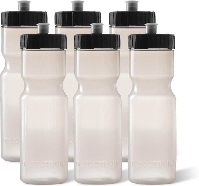 Photo 1 of 50 Strong Sports Water Bottle | Reusable Squeeze Water Bottles | 22 oz. BPA-Free Plastic Bottles with Pull Top Cap | Made in USA | Top Rack Dishwasher Safe | Fits Most Bike Cages
