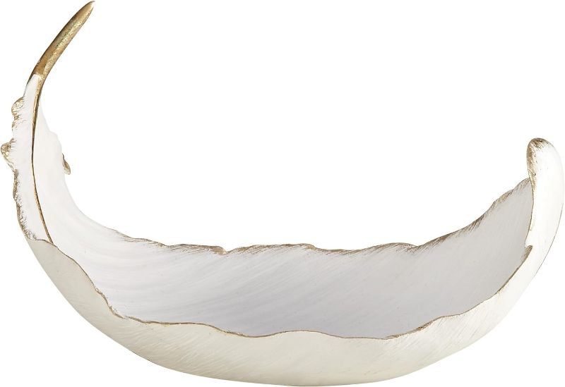 Photo 1 of CosmoLiving by Cosmopolitan Polystone Bird Curved Feather Decorative Bowl with Distressed Gold Accents, 13" x 8" x 8", White, SMALL SIZE
