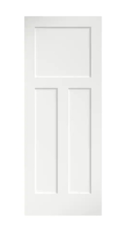 Photo 1 of 30 in. x 80 in. x 1-3/8 in. Shaker White Primed T-Shape 3-Panel Solid Core Wood Interior Slab Door
