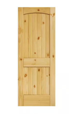 Photo 1 of 28 in. x 80 in. x 1-3/8 in. 2-Panel Arch Top V-Groove Knotty Solid Core Pine Wood Interior Door Slab
