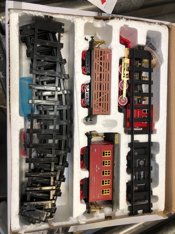 Photo 2 of Hot Bee Train Set - Train Toys for Boys w/Smokes, Lights & Sound, Toy Train w/Steam Locomotive, Cargo Cars & Tracks, Toddler Model Train Set for 3 4 5 6 7 8+ Year Old Kids Birthday Gifts
