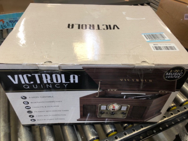 Photo 3 of Victrola Nostalgic 6-in-1 Bluetooth Record Player & Multimedia Center with Built-in Speakers - 3-Speed Turntable, CD & Cassette Player, AM/FM Radio | Wireless Music Streaming | Espresso Espresso Entertainment Center