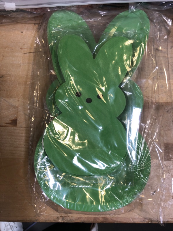 Photo 2 of 48Pcs Easter Tableware Set Bunny Shape Paper Plates and Napkins Easter Party Decor Happy Easter Chillin with My Bunny Dinnerware for Spring Welcome Easter Supplies (Green)