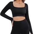 Photo 1 of Women's Long Sleeve Crop Tops, Workout Tops for Women Sexy Fitted Long Sleeve Workout Tops, Yoga Fitness XL BLACK 