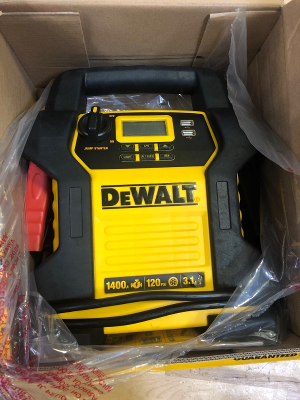 Photo 3 of DEWALT DXAEJ14-Type2 Digital Portable Power Station Jump Starter - 1600 Peak Amps with 120 PSI Compressor, AC Charging Cube, 15W USB-A and 25W USB-C Power for Electronic Devices 1600 Amps