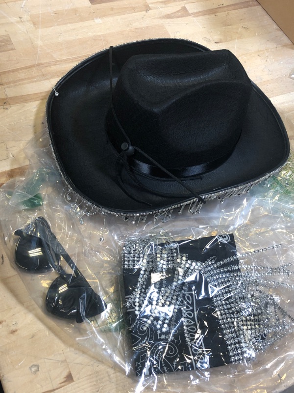 Photo 1 of 3 PCS RHINESTONE COWBOY HAT BLACK