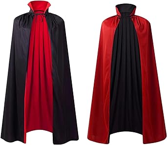 Photo 1 of Adult Vampire Double-Sided Hooded Cloak Halloween Costume, and Vampire Dentures as Gift (63 in) 63 inches Black Red