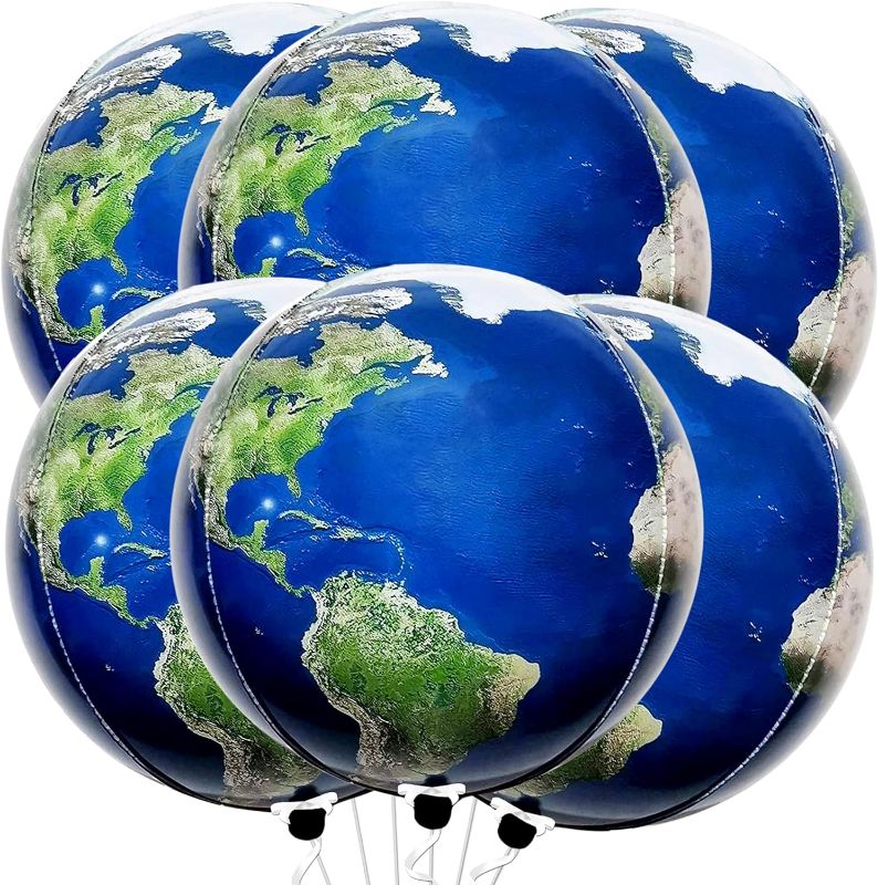 Photo 1 of KatchOn, Large Globe Balloons Set - 22 Inch, 6 Pieces | 360 Degree 4D Earth Balloons, Travel Themed Party Decorations | World Balloons for Earth Day Decorations | Around The World Party Decorations
