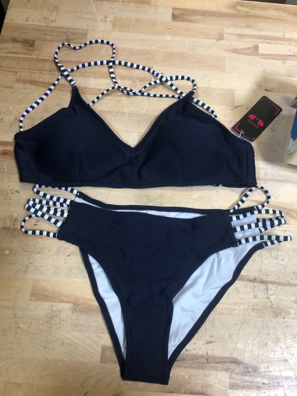 Photo 1 of 2 PCS BATHING SUIT NAVY WHITE XL