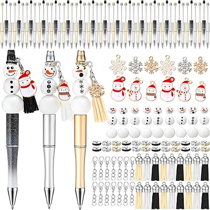 Photo 1 of Cholemy 60 Sets Christmas Beadable Pen Beaded Pens Plastic Ballpoint Pens Beadable Pens Bulk DIY Pens Making Kit Christmas Beads for Crafts DIY Bead Pen for Office School DIY (Snowmen Style)
