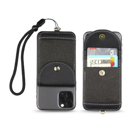 Photo 1 of Cell Phone Wallet for Back of Phone with Wrist Strap, Stick on Wallet Credit Card ID Holder with RFID Protection Compatible with iPhone, Galaxy & Most
