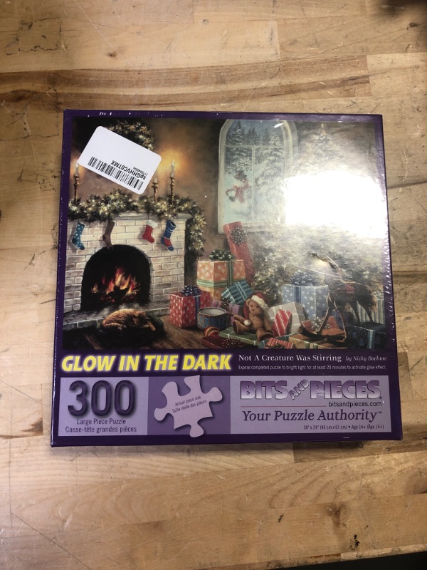 Photo 2 of Bits and Pieces - 300 Large Piece Glow in The Dark Puzzle for Adults - Not a Creature was Stiring, Christmas Eve, Holiday - by Artist Nicky Boehme - 300 pc Jigsaw