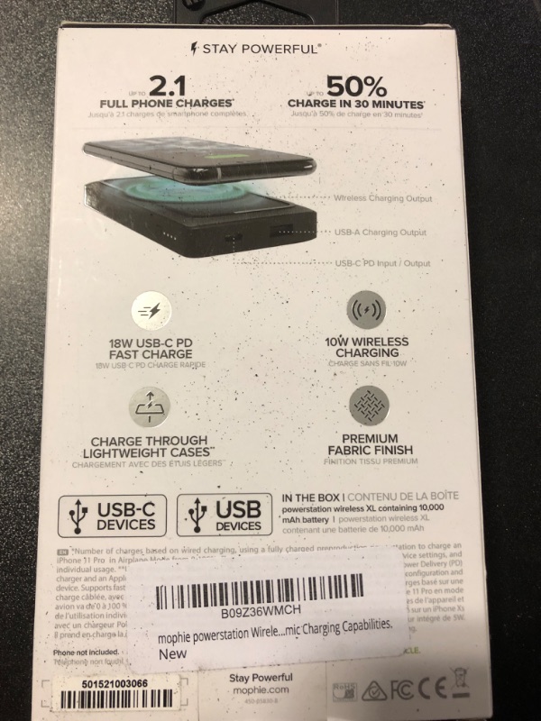 Photo 3 of mophie powerstation Wireless Power Delivery (PD) XL 10K Black – Large Internal Battery with Dynamic Charging Capabilities.