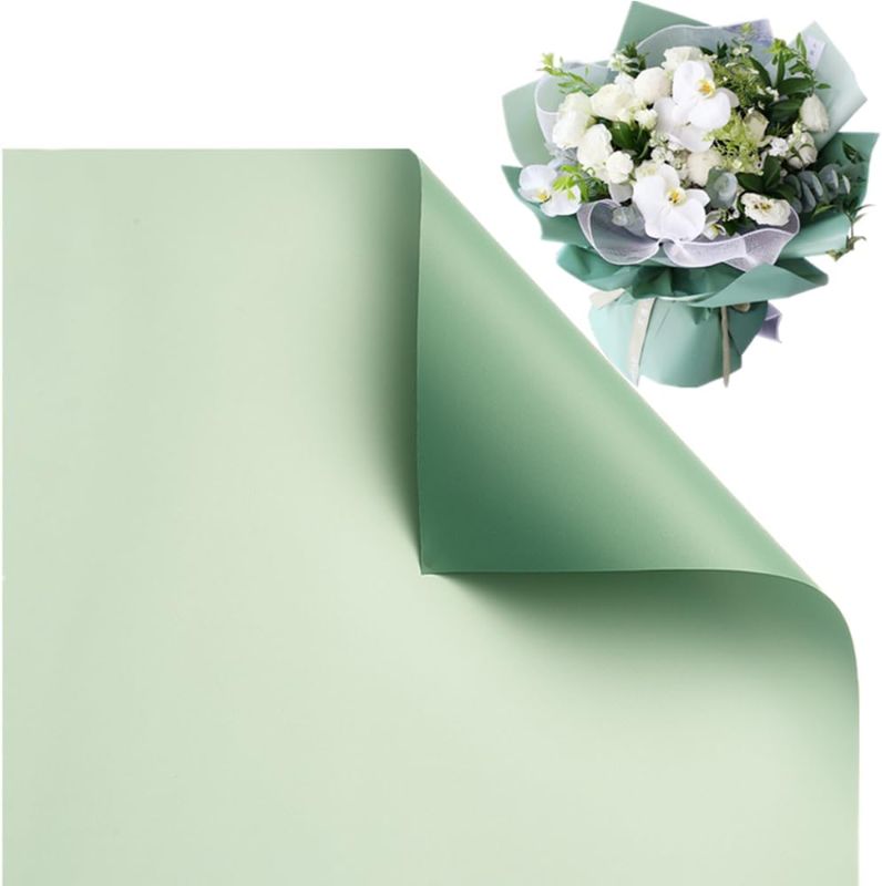 Photo 1 of 20 Sheets Double-Sided Colors Flower Wrapping Paper,Waterproof Valentine's Day Bouquet Wrapping Paper 22.8x22.8Inch Used for Gift Packaging, Flower Shop Bouquet Packaging (Grey Green+Turquoise)
