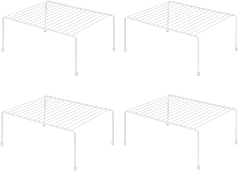 Photo 1 of (16.1 x 10.3 Inch) Freezer Cabinet Storage Shelf Rack, Rustproof Stainless Steel Kitchen Organizer Space Saver for Fridge Pantry Shelves Countertops (4, White)
