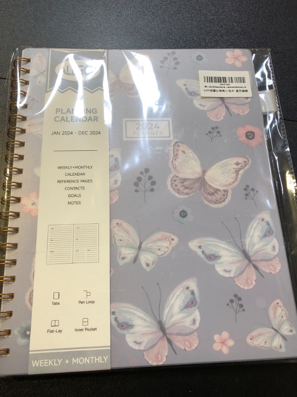 Photo 2 of 2024 Planner Weekly & Monthly Agenda Book Yearly Calendar Planning To Do List Notebook,8.5 * 11 inch with Monthly Tabs, Inner Pocket,Waterproof Cover,Pen Loop,Spiral Bound (Blue Butterfly, A4) 8*11 Blue