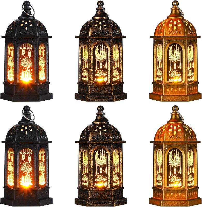 Photo 1 of  Ramadan Lantern Moroccan Style Vintage Decorative LED Candles Hanging Lantern Battery Powered Eid al-Fitr Mubarak Light for Home Patio Tabletop Centerpiece Festival Decor Moon Star Light 