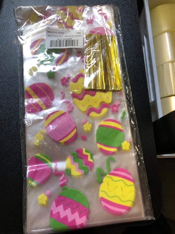 Photo 2 of 100 PCS Easter Cellophane Bags Easter Goodie Bags Cookie Bags Egg Cellophane Bags With Ties for Party Birthday Supplies