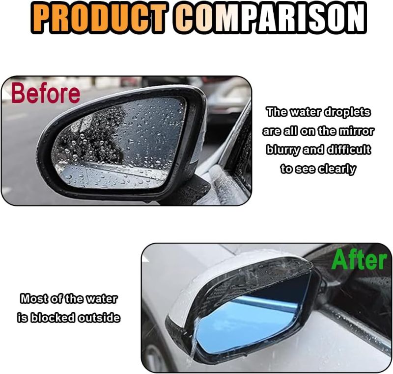 Photo 1 of  Car Rearview Mirror Rain Visor Fenders, Carbon Fiber Waterproof Side Mirror Protective Rain Eyebrow Keep Clear Vision PVC Rain Cover, Universal Accessory for Cars Trucks(Carbon Fibre Black) 