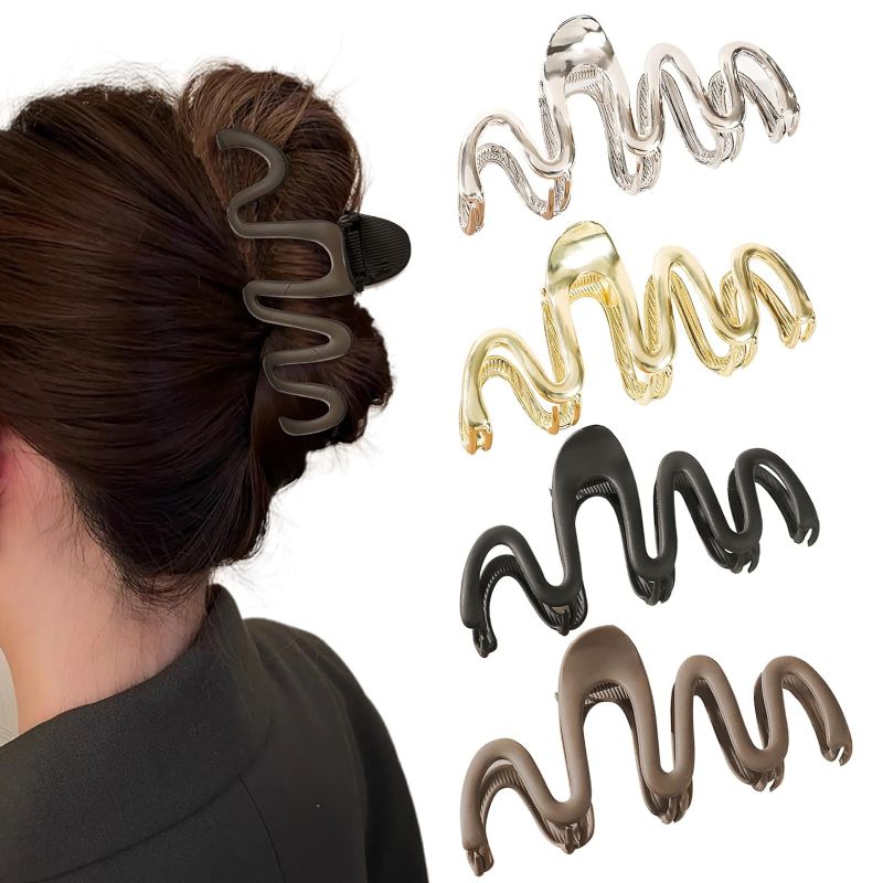 Photo 1 of Large Gold Hair Clips for Women, Thin Thick Curly Hair Accessories Strong Hold Cololful Non slip Big Black Claw Clip Hair Clutch Girls Hair Clamps 