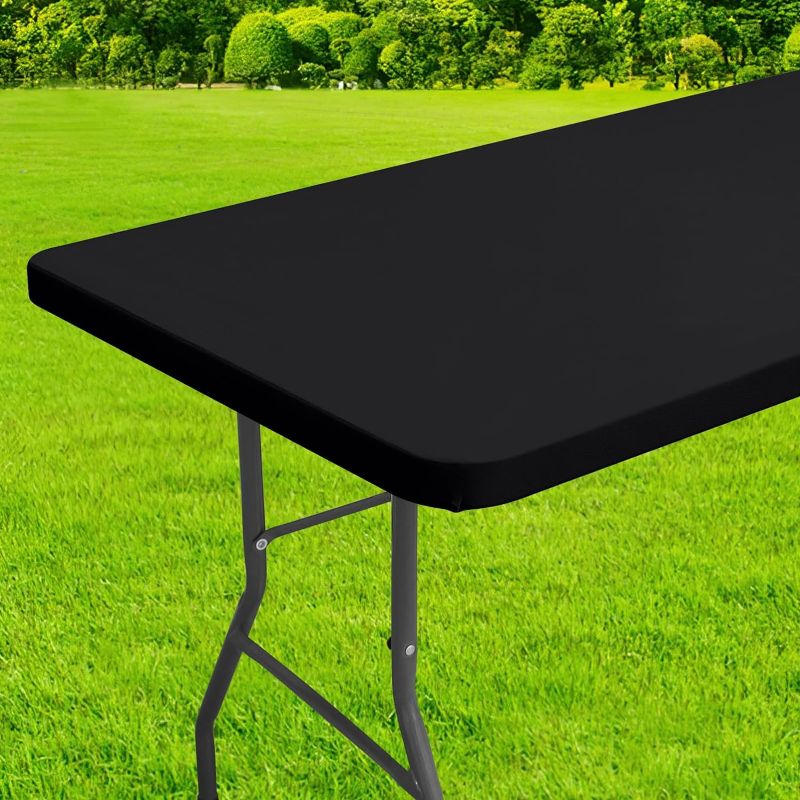 Photo 1 of homing Rectangle Table Cloth Cover, Waterproof Polyester Elastic Fitted Tablecloth, Fits for 6 Foot Folding Tables, Washable Table Protector for Picnic, Camping, Outdoor (Black, 