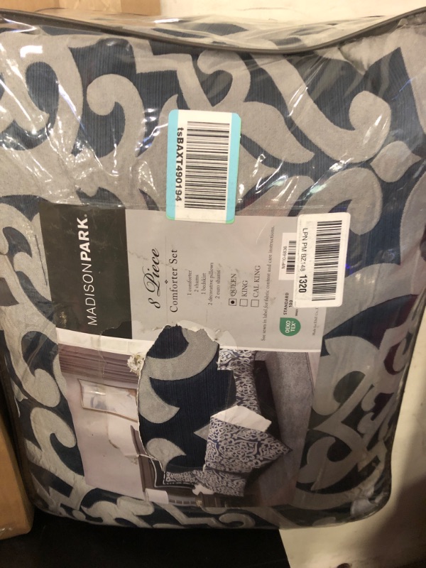 Photo 2 of Madison Park Odette Cozy Comforter Set Jacquard Damask Medallion Design - Modern All Season, Down Alternative Bedding, Shams, Decorative Pillows, Queen(90 in x 90 in),Navy 8 Piece Navy Queen (90 in x 90 in)