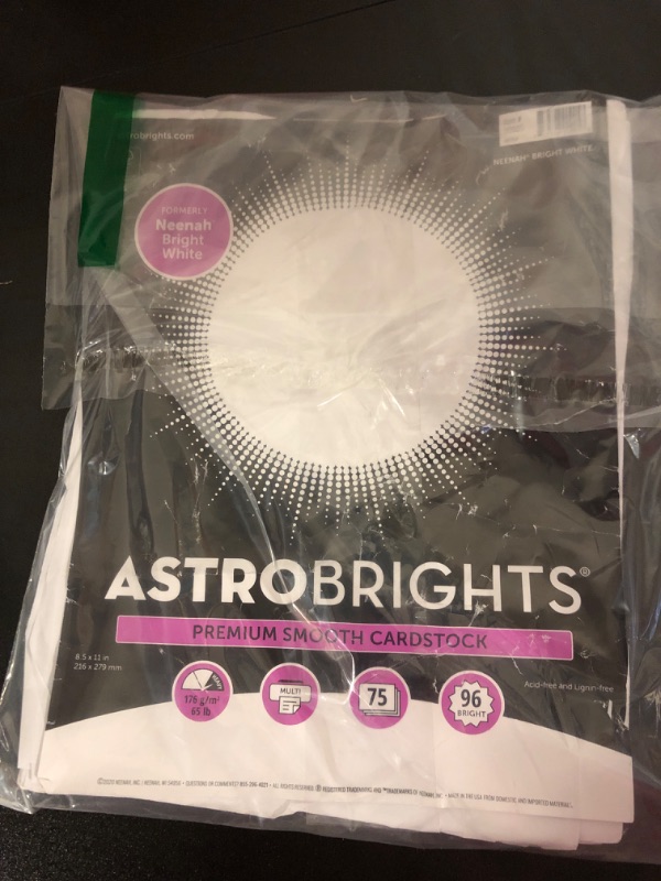 Photo 2 of Astrobrights/Neenah Bright White Cardstock, 8.5" x 11", 65 lb/176 gsm, White, 75 Sheets (90905-02) - Packaging May Vary