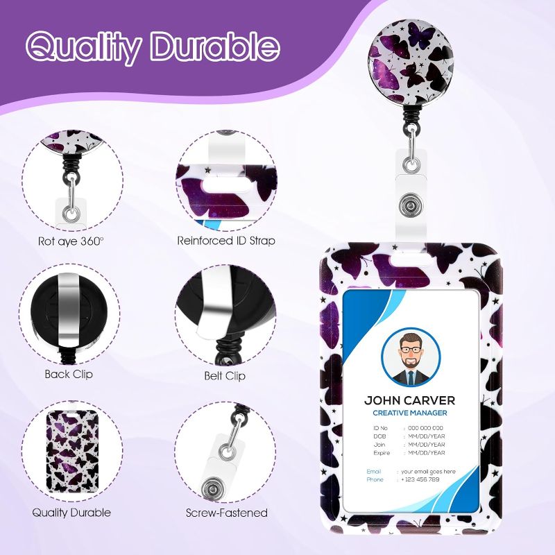 Photo 2 of 1pc---Butterfly Badge Holder with Retractable Reel Vertical ID Card Sleeve Clip Cute Name Tag Cover Case Protector for Office Nurse Teacher Medical Student Women Men
