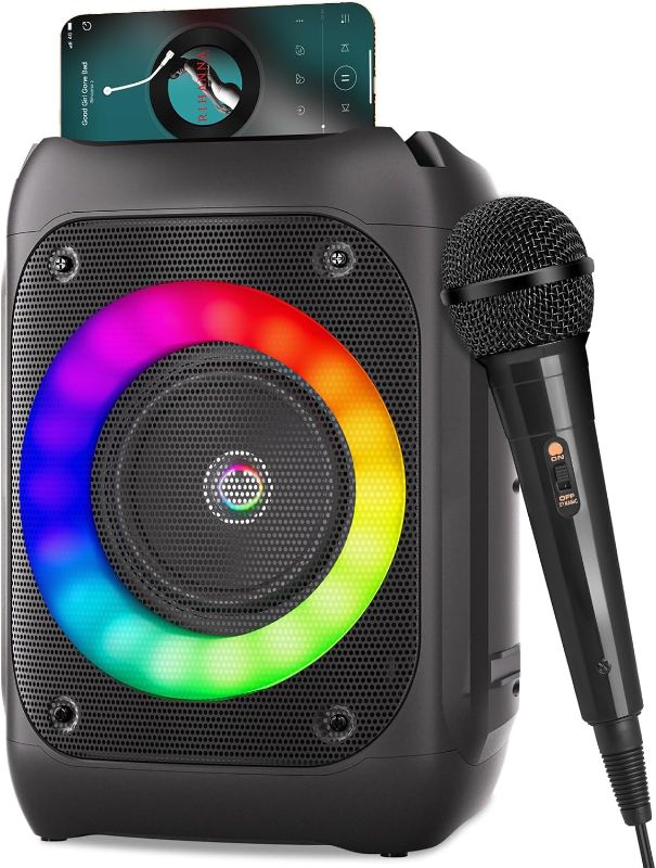 Photo 1 of Karaoke Machine for Adults and Kids, Portable Bluetooth Karaoke Speaker with 1 Microphone, Pa System with Led Lights for Singing/Party/Birthday Gifts
