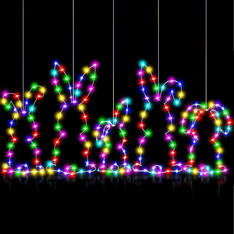 Photo 1 of 5 Pack Easter Window Lights Bunny Hanging String Lights with Suction Cup Battery Operated Silhouette Colorful Bunny Window Lights for Easter Home Indoor Outdoor Party Decorations
