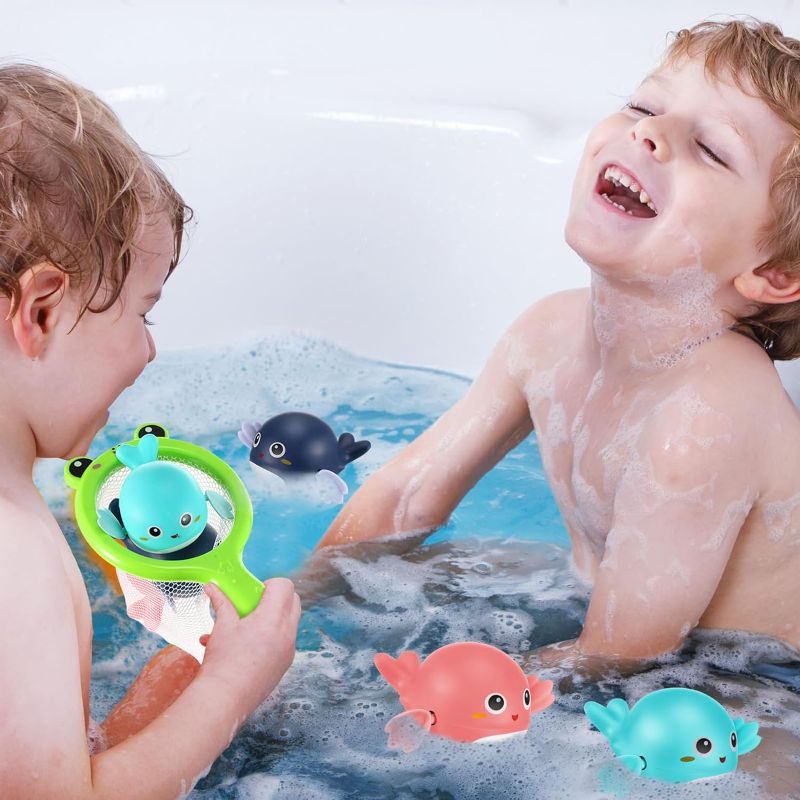 Photo 1 of 4 Pcs Baby Bath Toys Set for Toddlers Floating Wind up Bath Toys for Girl Boy Birthday Gift Fishing Net Bathtub Toys for Infant Toddler Baby Boys Girls Chritmas Baby Shower Beach Bath Time
